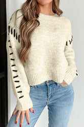 LIZAKOSHT - Contrast Stitch Detail Ribbed Trim Sweater