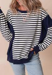 LIZAKOSHT - Exposed Seam Striped Long Sleeve Sweatshirt