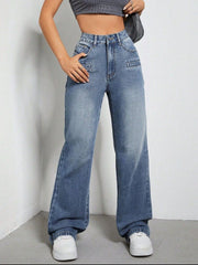 LIZAKOSHT - High Rise Wide Leg Jeans with Pockets