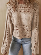 LIZAKOSHT - Hollow Out Cable-Knit Boat Neck Sweater