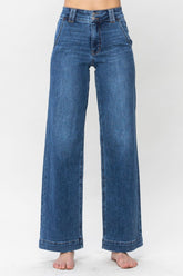 LIZAKOSHT  -  Judy Blue Full Size Double Button Wide Leg Jeans