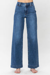 LIZAKOSHT  -  Judy Blue Full Size Double Button Wide Leg Jeans