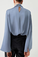 LIZAKOSHT - Cutout Turtleneck Long Sleeve Blouse