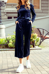 LIZAKOSHT - Frill Round Neck Long Sleeve Top and Pants Set