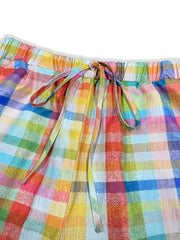 LIZAKOSHT - Tied Contrast Plaid Pants with Pockets