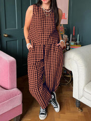 LIZAKOSHT - Lovelet Plaid Round Neck Sleeveless Top and Pants Set