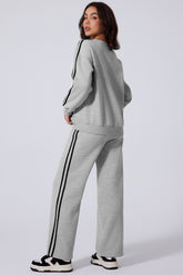 LIZAKOSHT - Side Striped Round Neck Top and Pants Active Set