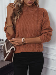 LIZAKOSHT - Cable-Knit Mock Neck Long Sleeve Sweater