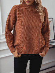 LIZAKOSHT - Cable-Knit Mock Neck Long Sleeve Sweater