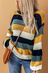 LIZAKOSHT - Color Block Round Neck Dropped Shoulder Sweater