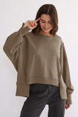 LIZAKOSHT  -  Exposed Seam High-Low Long Sleeve Sweatshirt