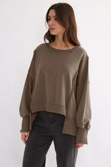 LIZAKOSHT  -  Exposed Seam High-Low Long Sleeve Sweatshirt