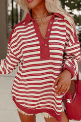 LIZAKOSHT - Stripe Johnny Collar Drop Shoulder Sweatshirt