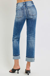 LIZAKOSHT  -  Full Size High Rise Crop Straight Roll Up Jeans