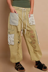 LIZAKOSHT - POL Crochet Patch Distressed Washed Jeans