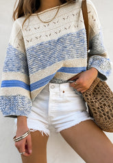 LIZAKOSHT - Contrast Round Neck Long Sleeve Sweater