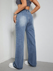 LIZAKOSHT - High Rise Wide Leg Jeans with Pockets