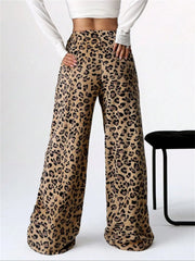 LIZAKOSHT - Leopard Wide Leg Plush Pants