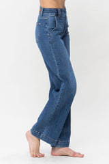 LIZAKOSHT  -  Judy Blue Full Size Double Button Wide Leg Jeans