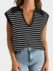 LIZAKOSHT - Mandy Collared Neck Striped Sweater Vest