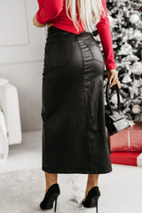 LIZAKOSHT - Slit PU Leather Midi Skirt