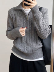 LIZAKOSHT - Cable-Knit Half Zip Long Sleeve Sweater