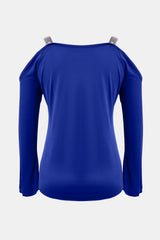 LIZAKOSHT - Sequin V-Neck Cold Shoulder Top