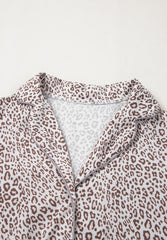 LIZAKOSHT  -  Leopard Button Down Long Sleeve Top and Pants Lounge Set