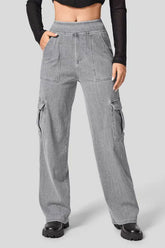 LIZAKOSHT - High Waist Straight Leg Cargo Jeans