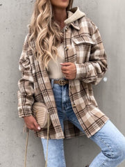 LIZAKOSHT - Plaid Button Up Jacket with Removable Hood