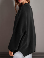 LIZAKOSHT - Double Take Side Slit Round Neck Long Sleeve Sweater