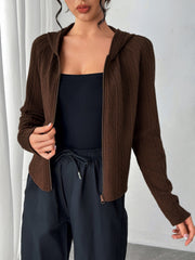 LIZAKOSHT  -  Texture Zip Up Long Sleeve Hooded Outerwear