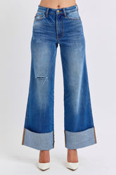 LIZAKOSHT - Judy Blue Full Size Distressed High Waist Wide Leg Jeans