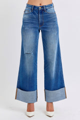 LIZAKOSHT - Judy Blue Full Size Distressed High Waist Wide Leg Jeans