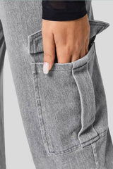 LIZAKOSHT - High Waist Straight Leg Cargo Jeans