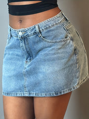 LIZAKOSHT - Women'S Casual Mini Denim Skirt, Low Waist Denim Skirt, Women'S Zipper Flying Denim Skirt