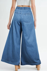 LIZAKOSHT - Drawstring Elastic Waist Wide Leg Jeans