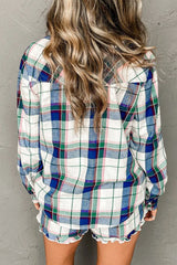 LIZAKOSHT - Plaid Snap Down Long Sleeve Top and Shorts Lounge Set