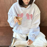 Lizakosht Harajuku Bow Print Loose Hoodies Autumn Casual Full Sleeve Hooded Sweatshirt Women Oversized Pullovers y2k Street Style