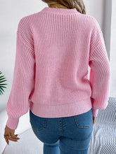LIZAKOSHT - LOVE Heart Round Neck Dropped Shoulder Sweater