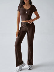 LIZAKOSHT - Devine Short Sleeve Top and Drawstring Pants Set