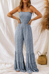 LIZAKOSHT - Smocked Printed Wide Strap Jumpsuit