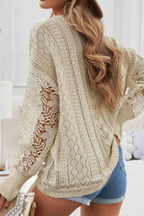 LIZAKOSHT - Openwork Round Neck Long Sleeve Sweater