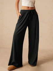 LIZAKOSHT - Ribbed Drawstring Wide Leg Pants
