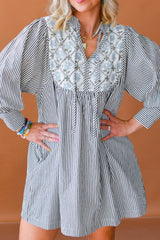 LIZAKOSHT - Tied Floral Printed Striped Long Sleeve Dress