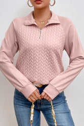 LIZAKOSHT - Textured Quarter Zip Long Sleeve Sweatshirt