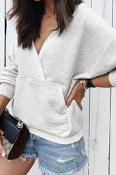 LIZAKOSHT - Surplice Long Sleeve Sweatshirt with Pocket