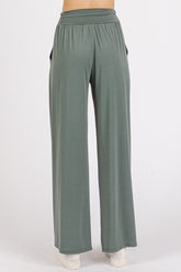 LIZAKOSHT - Mittoshop Stretch Banded Waist Wide Leg Pants with Pockets