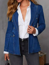 LIZAKOSHT - Collared Neck Long Sleeve Denim Jacket