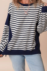 LIZAKOSHT - Exposed Seam Striped Long Sleeve Sweatshirt